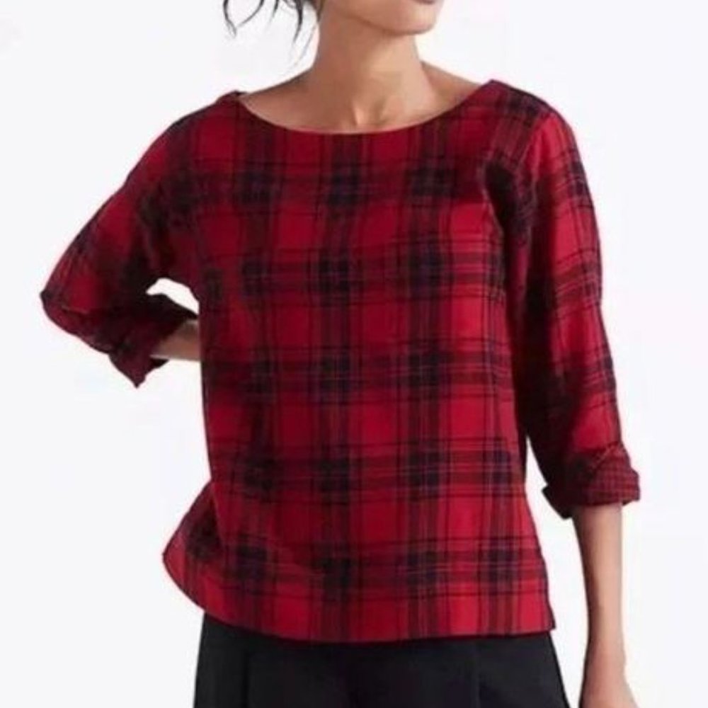 Madewell Herald Boxy T-Shirt Cropped Blouse in Curtis Plaid.